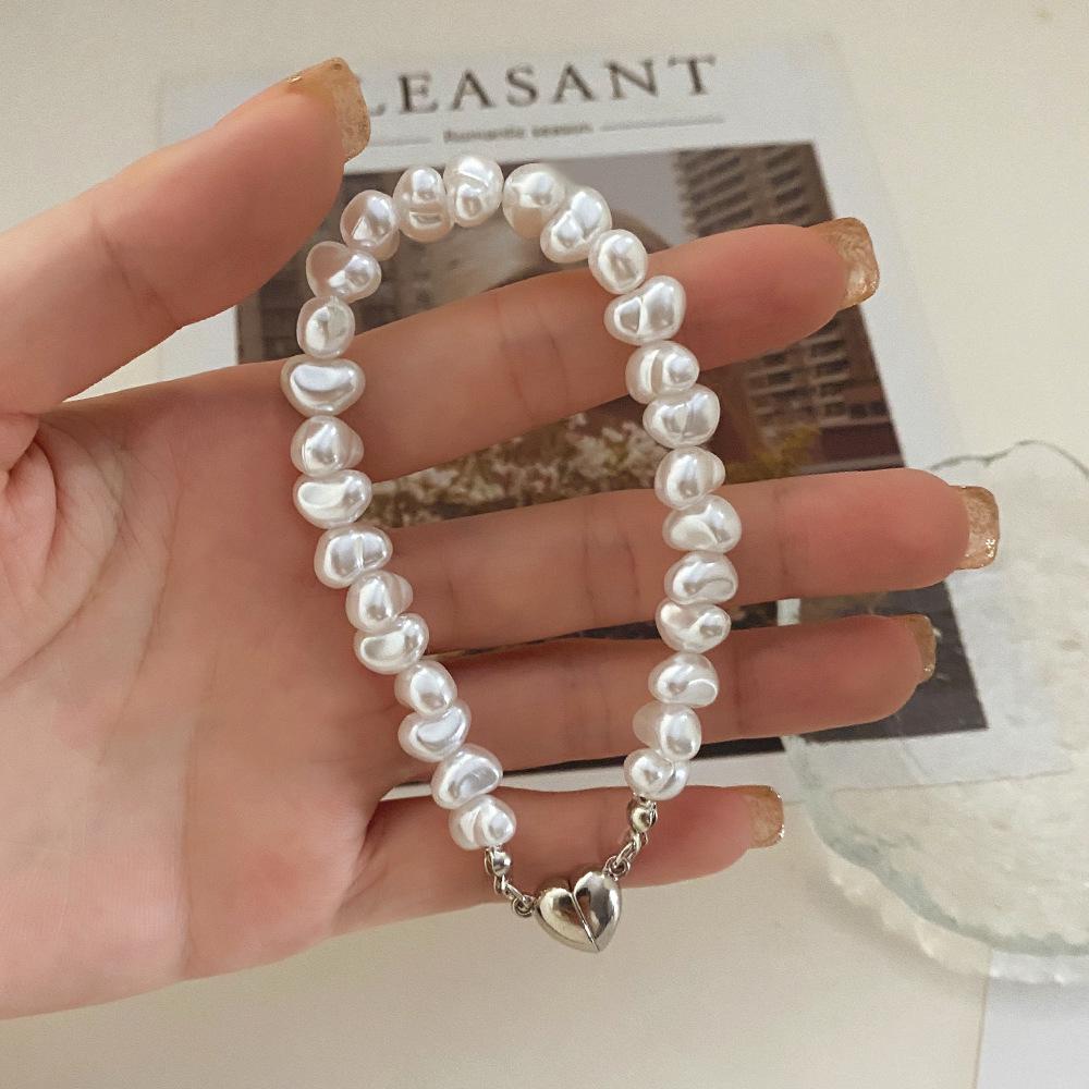 TEMU French Retro Pearl Heart Bracelet & Necklace Set
