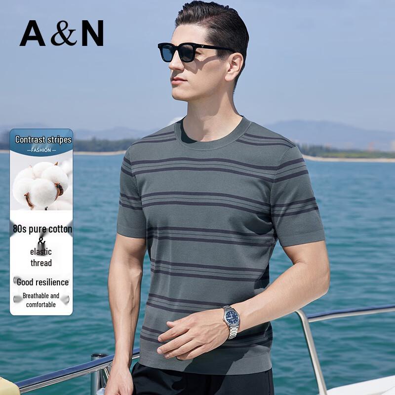Men s 80S Long-Staple Cotton Striped Round Neck T-Shirt M