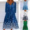 Robe décontractée à imprimé pour femme, col en V, boutonnée, manches longues, avec poches