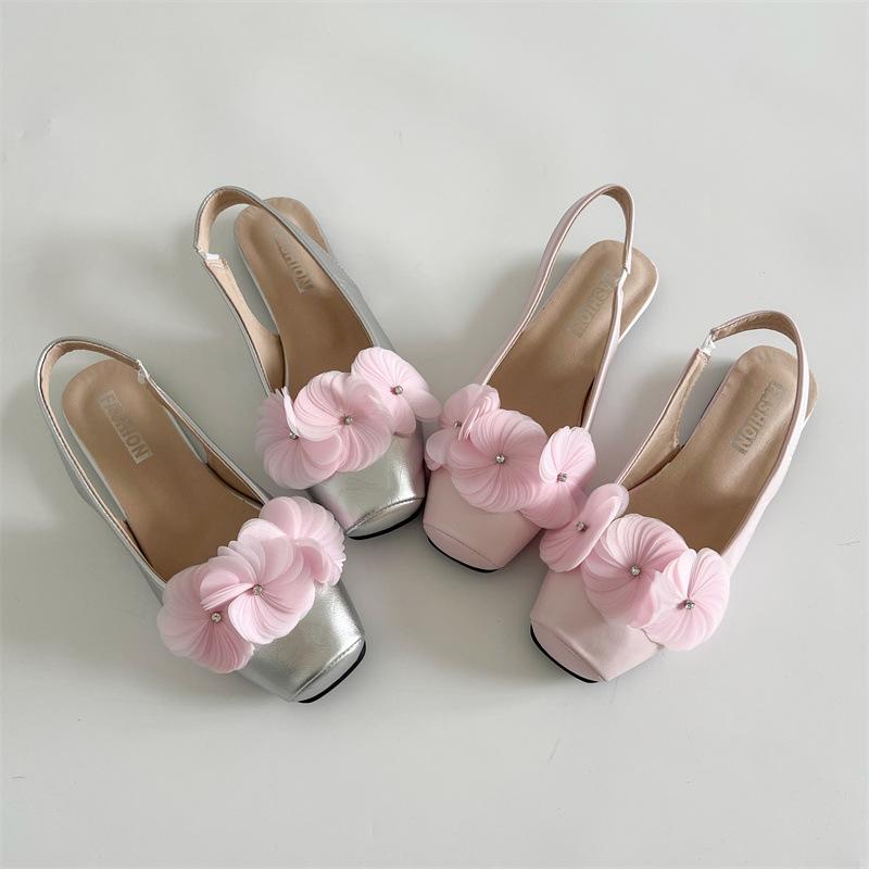 Flower Pink Fairy Wind Flat-bottomed Bag Head Sandals Summer Wear with Skirt Cool Single Shoes