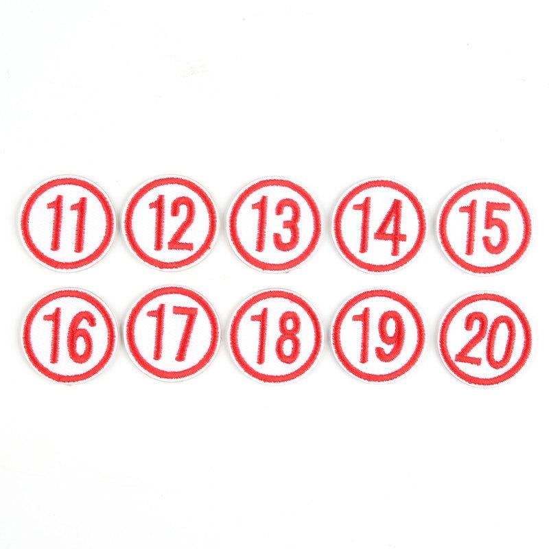 

Цифровая наклейка на ткань с номером, наклейка с отметкой детского сада, школы, термопереносная наклейка, наклейка с вышивкой на одежду и брюки, маленькая Red No. 11-20