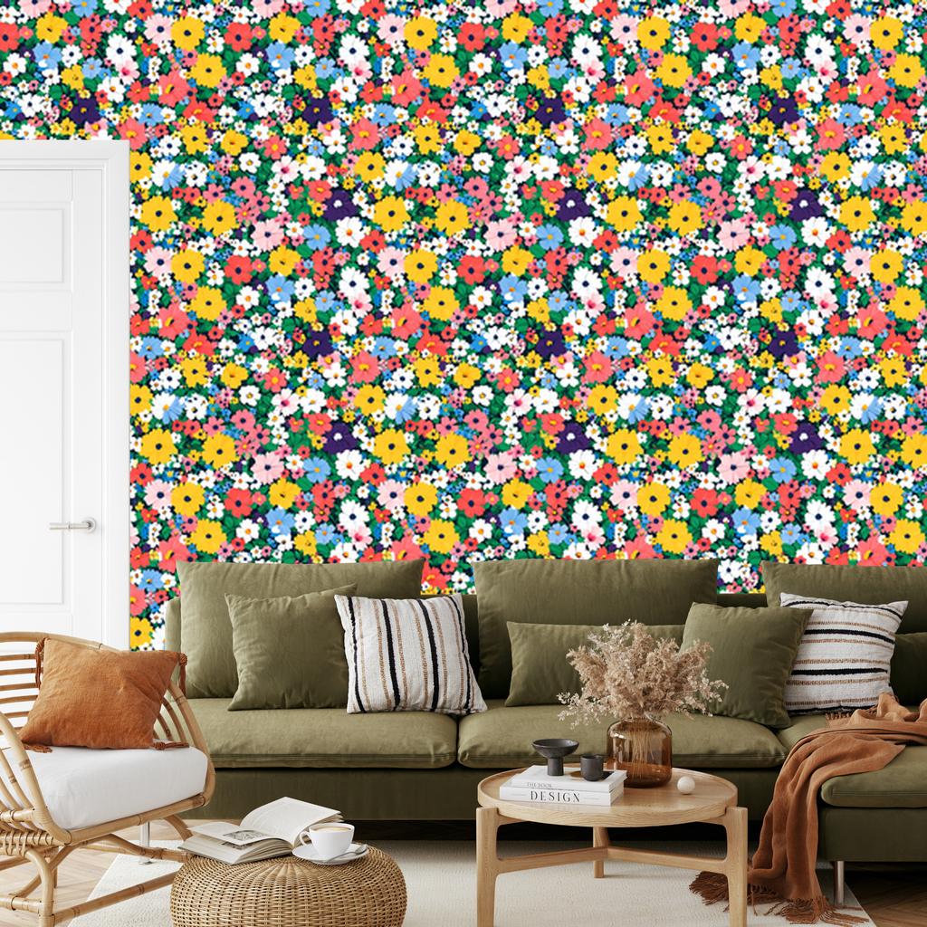 Wallpaper Small Flowers Sea and Yellow for Living Room and Bedroom 50x1000