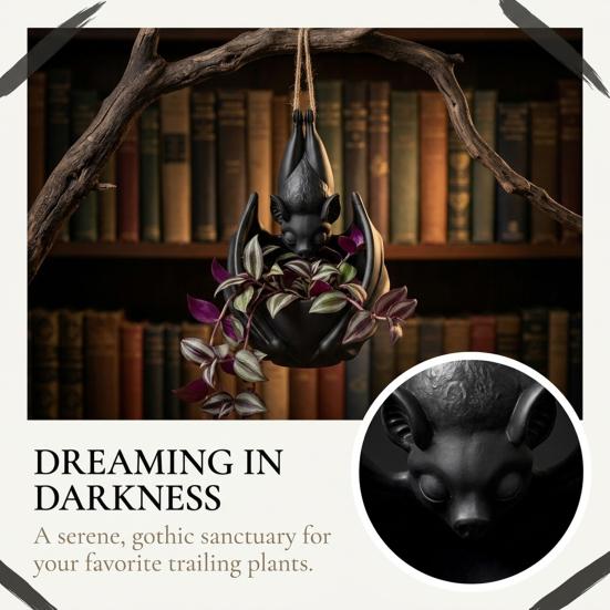 Outdoor Hanging Succulents Container Bat Plant Pot, Gothic Planter for Flowers & Vines, Unique Black Garden Decor, Balcony Patio Window Hanger, Indoor