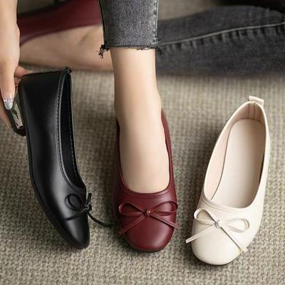 Autumn New Versatile One-pedal Doudou Shoes Gentle Small Leather Shoes Flat Mary Jane Single Shoes Women