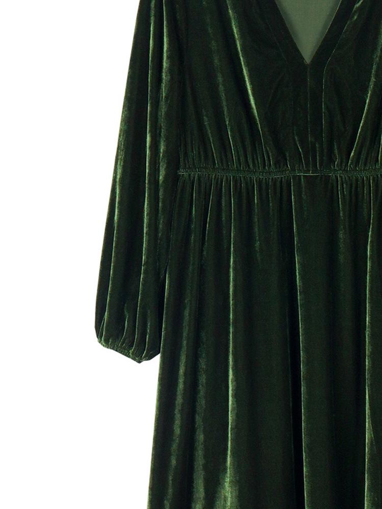 Plus Size Velvet Lantern Sleeve Slit V-neck Dress for Women (2025)