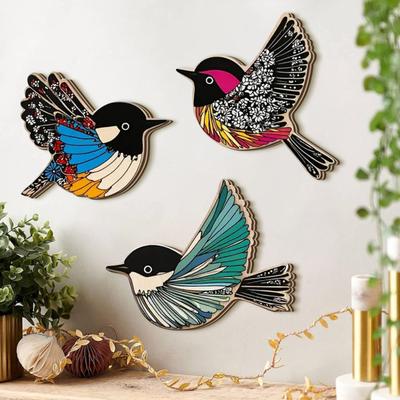 3Pcs/Set Wooden Birds Wall Art Rustic Flying Birds Decorations Modern Scandinavian Wall Decor for Farmhouse Home Office