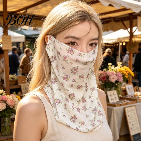 Face Neck Sun Guard Women Protection Mask, Cotton Dot Print UV Foldable Portable Gaiter Cover, Scarf for Driving Cycling Camping Outdoor Travel