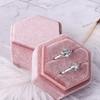 1pc-Velvet Double Ring Box Hexagon Wedding Ceremony Ring Box with Detachable Lid Box