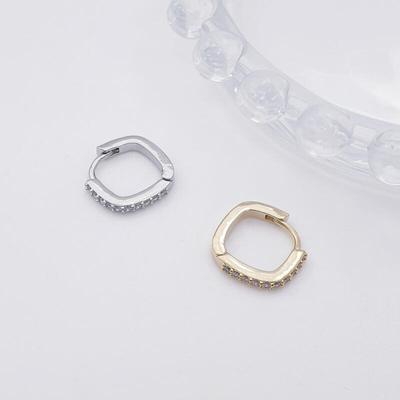 Mini Cubic Square One-Touch Ring Nickel-Free Earrings (1 Pair)