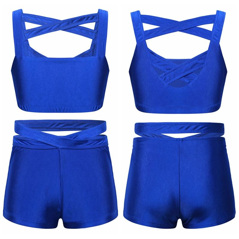 Ensemble short actif 2 pièces pour enfants filles, hauts courts athlétiques avec short moulant, survêtement, tenues de ballet et de gymnastique