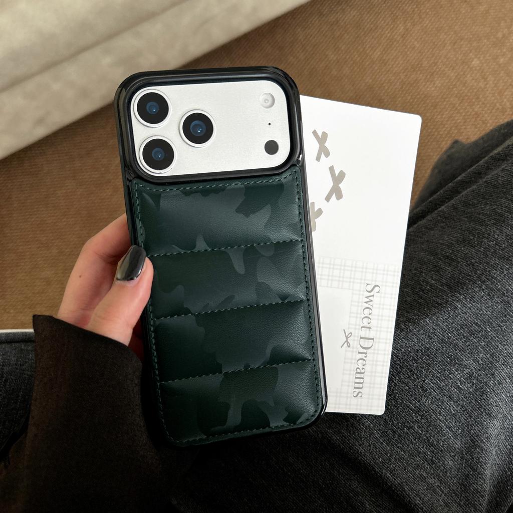 3D Puffer-Handyhülle für iPhone Air 17 16 15 14 13 Pro Max Tarnfarbene Daunenjacken Coole weiche Haptik Baumwollgefüllte Rückseite