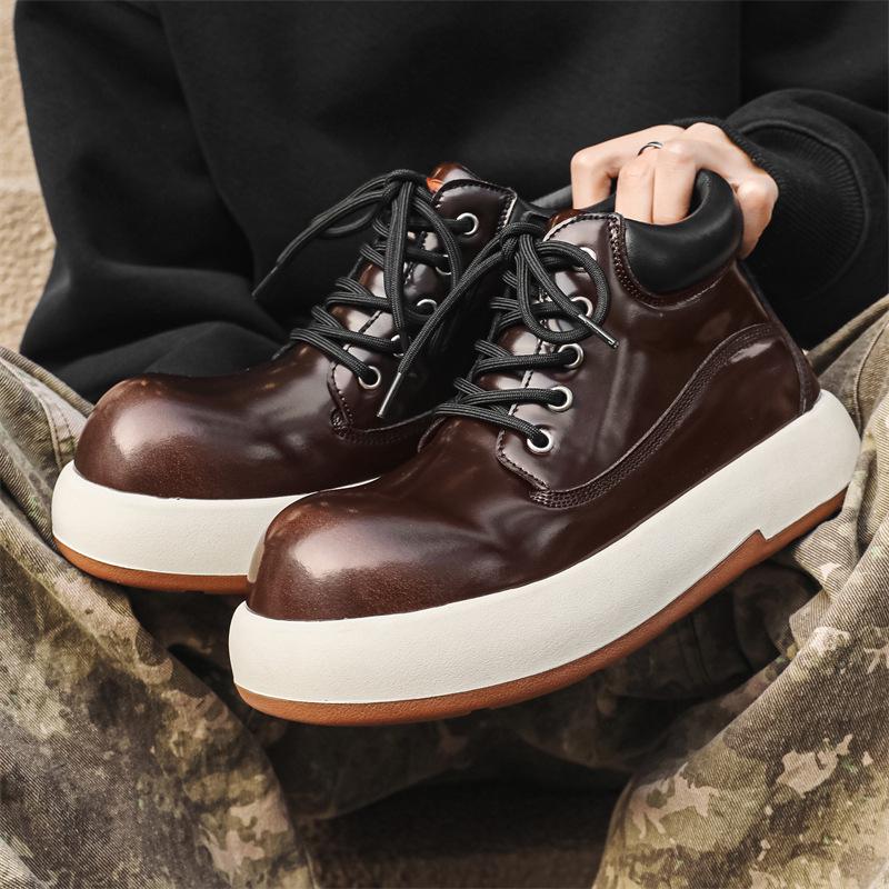 Men's Mid-Top Thick-Soled Height-Boost British Style Big-Head Bread Martin Boots 24076-J