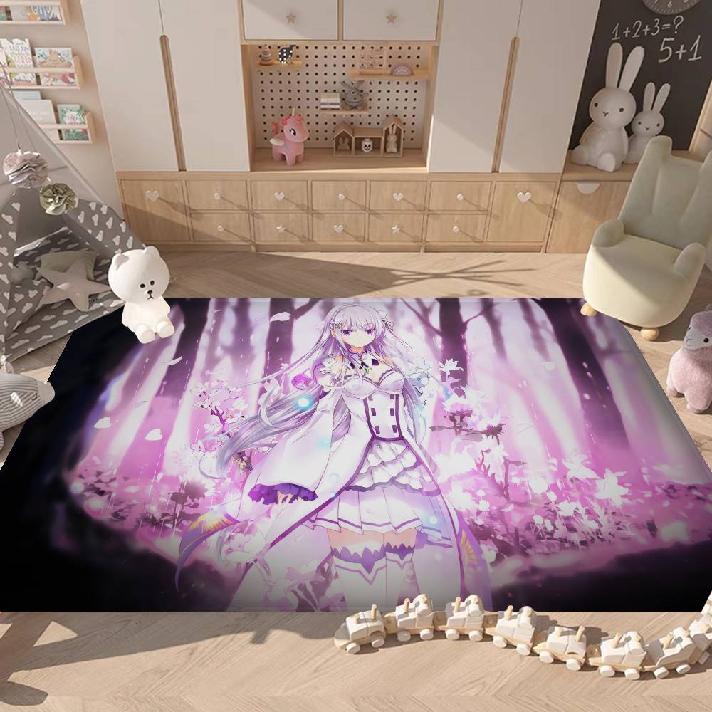 Emilia ReZero Anime Girl Floor Mat INS Style Soft Bedroom Floor House Laundry Room Mat Anti-skid Household Carpets