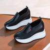 Spring Autumn Wedges Shoes Women Fashion Sneakers Genuine Leather Height Increasing 10cm Black White Shoes