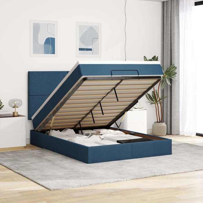 Maison Exclusive - Cadre de lit ottoman avec matelas bleu 140x190 cm tissu