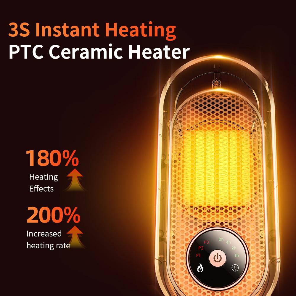 Electric Indoor Heater PTC Fast Heating Quiet Touch Control 3-Level Heat Settings up to 1500W Energy Saving Safety for Bedrooms
