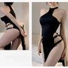 Sexy lingerie Solid color pullover sleeveless hollow slit European and American tight fitting dress Short dresses Woman costume