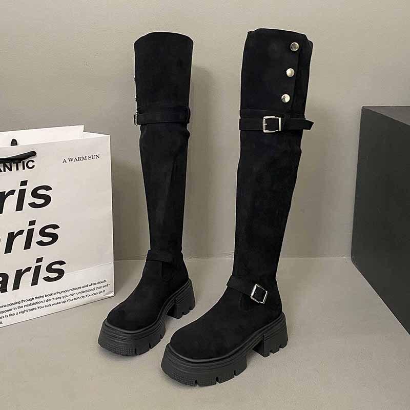 

Maillard двухслойные складные ботинки на толстой подошве детские новые ботфорты до колена на толстом каблуке осень-зима 2025 35 чёрный