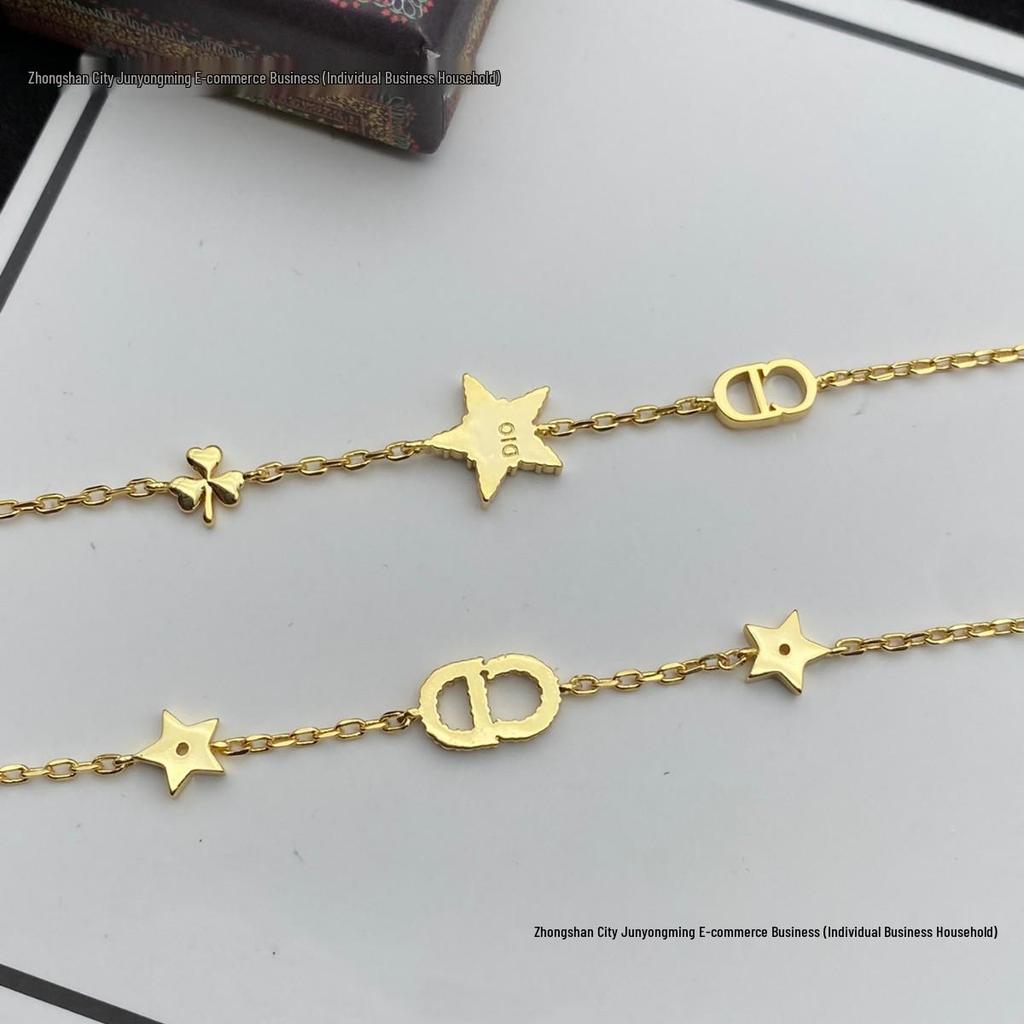 Classic Five-Pointed Star Rhinestone Double-Layer Bracelet - Women's Daily Versatile Two-Piece Set Jewelry