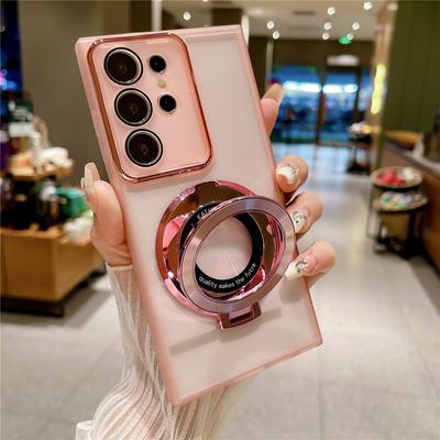 Luxusní pokovený držák pouzdro pro Samsung Galaxy S24 S23 S22 Plus Ultra S23FE S21FE S20FE M13 M33 M14 M54 Měkký průhledný kryt se stojánkem