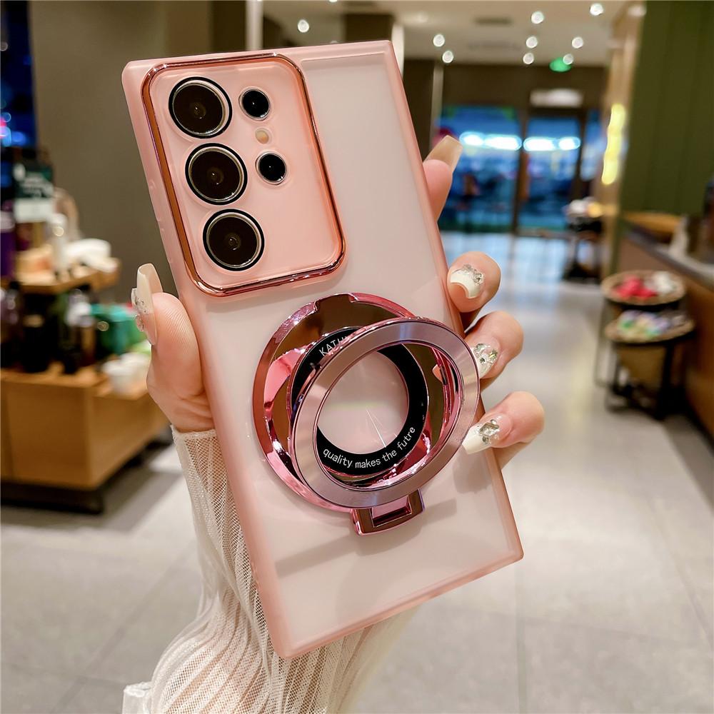 Luxury Plating Holder Case For Samsung Galaxy S24 S23 S22 Plus Ultra S23FE S21FE S20FE M13 M33 M14 M54 Soft Clear Stand Cover