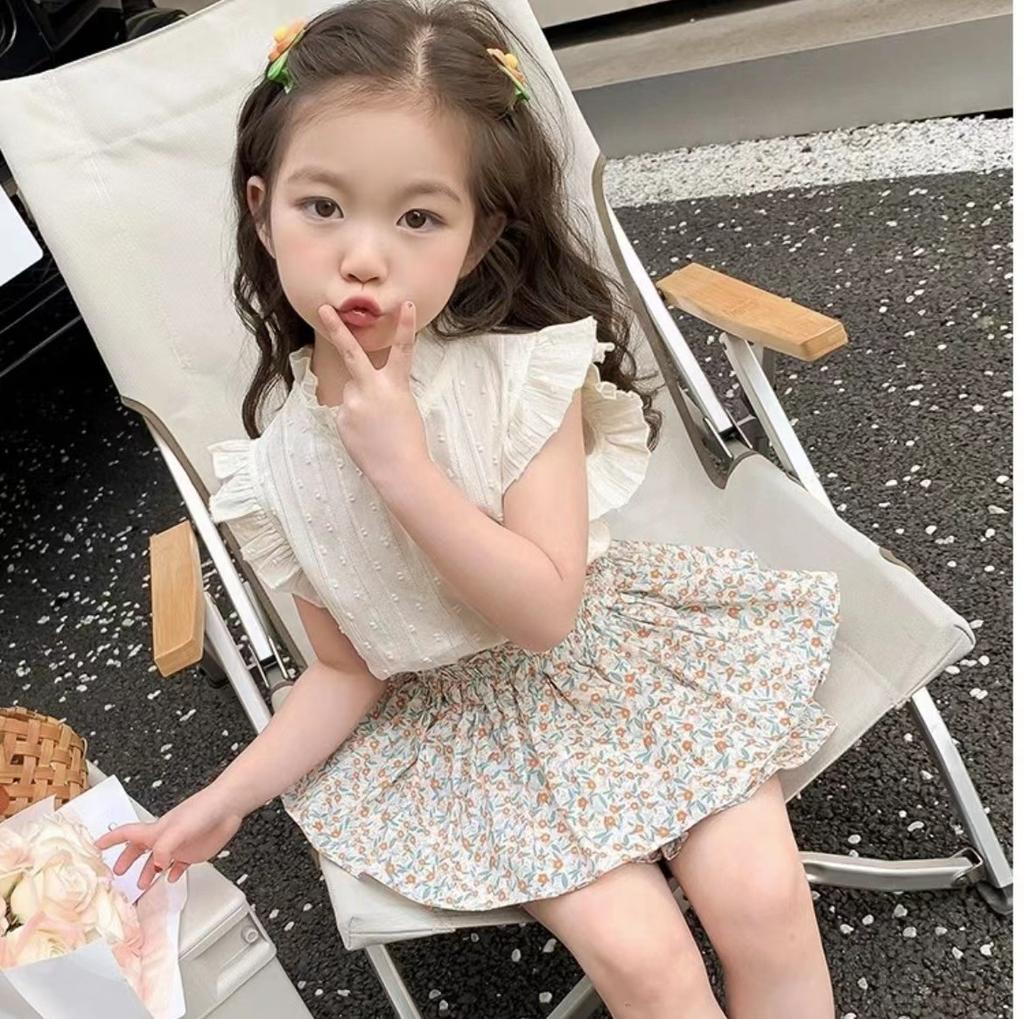Girls' Suit Summer   Children's Summer Dress Baby Girl Fashionable Children's Top+Skirt Two-Piece Set
