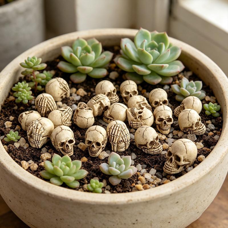 20Pcs Mini Skulls Small Skeleton Head Realistic Crafts Halloween Garden Bonsai Courtyard Flowerpot Decor