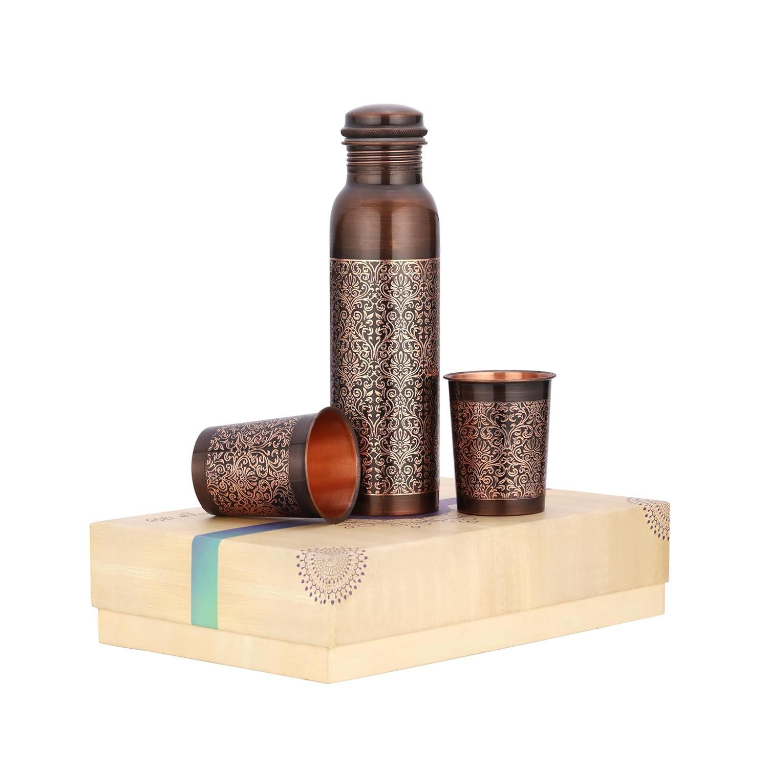 

Pure Copper Bottle with 2 Glass Gift Set