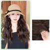 Sun Visor Bowknot Straw Hat Wig Bucket Hat Fisherman Hat Wig Sweet Long Curly Wave Hair Wigs  Women