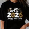 2026 Hello Womens TShirt Womens Happy New Year Pattern Print TShirt Top Summer Loose Casual Round Neck Short Sleeve TShirt