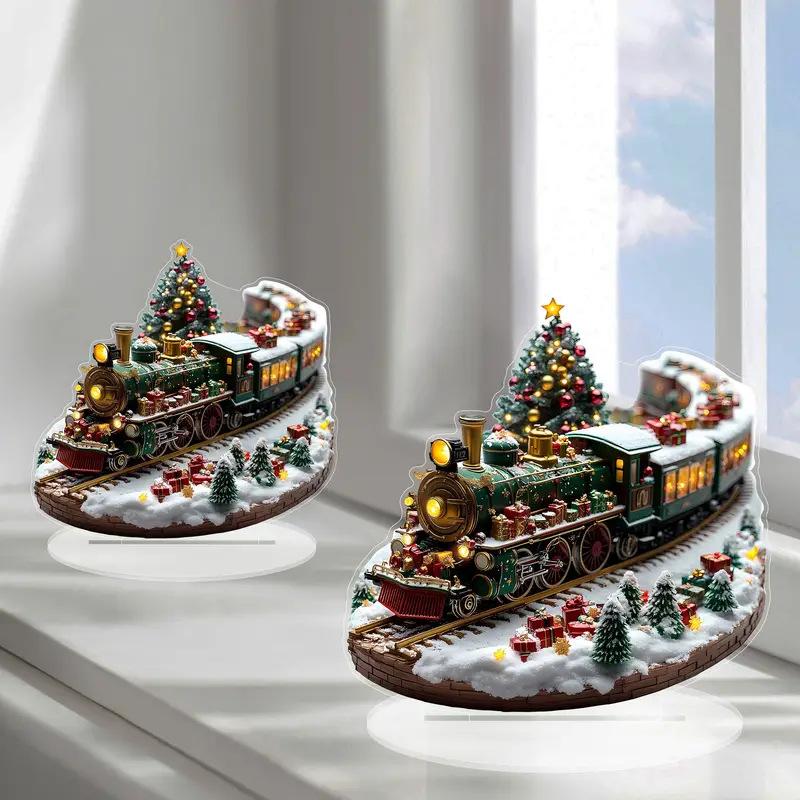 Set di case uniche del villaggio di Natale, figurine rotanti con display del treno, decorazione musicale illuminata a LED, decorazione natalizia a batteria