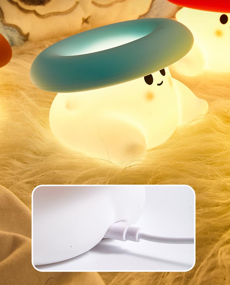 Mushroom Silicone Night Light: Cute Tap-Activated, Timer, USB Charging Bedside Lamp