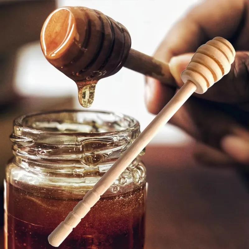 1/2/6pcs Wooden Honey Mixer Stick Coffee Jam Milk Mixer Stick Handle Jar Spoon Honey Scoop4