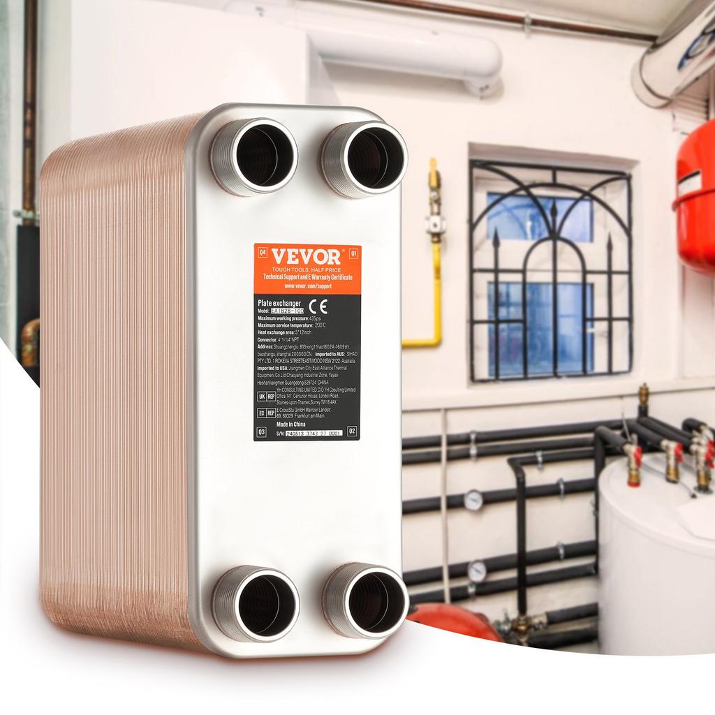VEVOR Heat Exchanger, 5"x 12" 100 Plates Brazed Plate Heat Exchanger