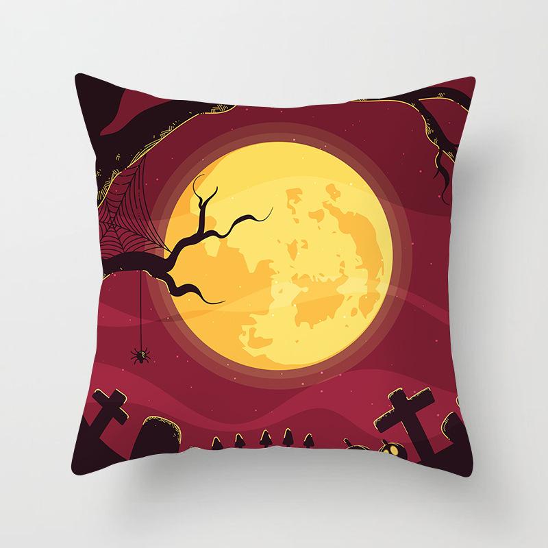 Halloween Pillow with Graffiti Letters Printed Peach Skin Home Cushion Cover Sofa Living Room Cushion Cover