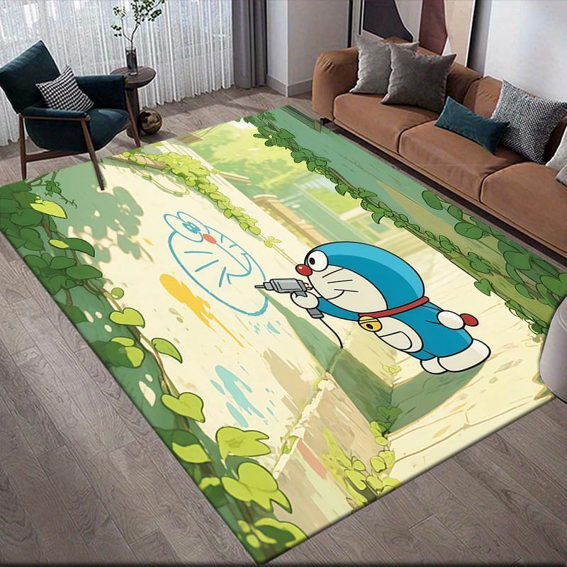 Doraemon4 Flannel Pattern Square Carpet,Area Rug,Carpet Rug for Living Room Bedroom Sofa Playroom Decor,Non-slip Floor Mat