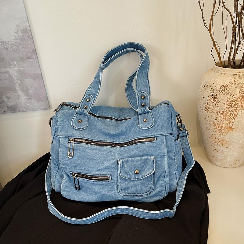 

Retro Washed Denim Crossbody Bag Women s Casual Fashion Handbag Commuter Single Shoulder Bag Stylish Compact Purse светло-синий