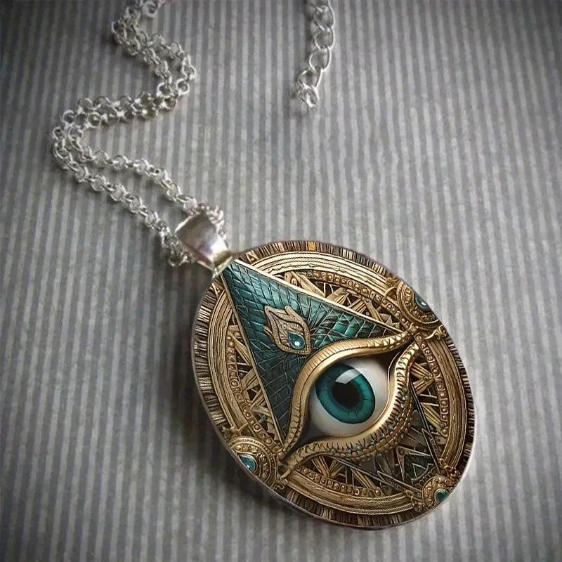Blue Magic Eyes Oval Glass Pendant Necklace