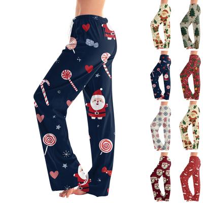Kadın İpli Noel Baskılı Günlük Pantolon