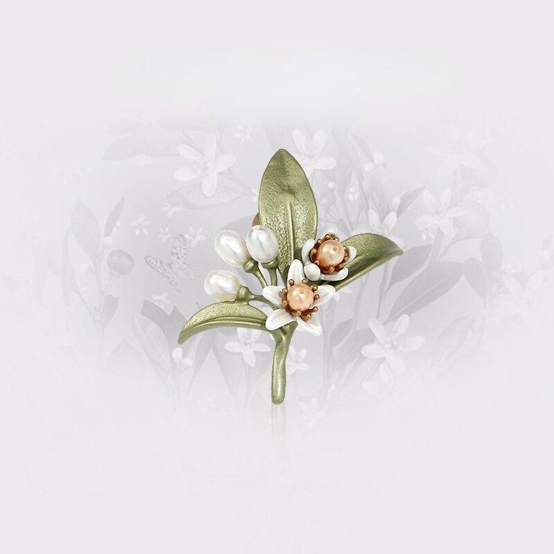 Vintage Simple Green Plant Tree Brooches Pearl Brooches Pin Female Coat Clothing Silk Scarf Accessories Holiday Gift