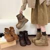 Retro suede platform short boots women's autumn and winter new woven buckle Martin boots versatile and thin motorcycle boots tide