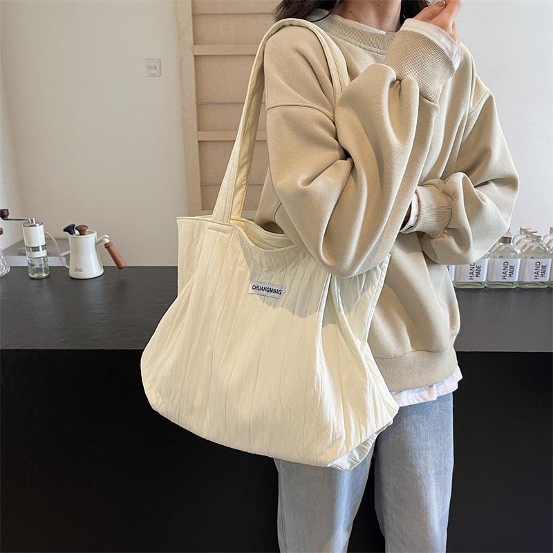 Shoulder Bag Women's Large Capacity Pleated Solid Color Tote Bag