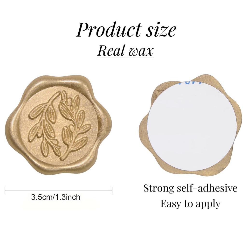 60pcs Wax Seal Stickers - Olive Branch Wedding Invitation Envelope Seal Stickers, Self- Adhesive Prosecco Light Gold Stickers