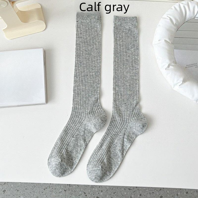 Ladies Summer Thin Vertical Bar College High Tube Calf Cotton Socks