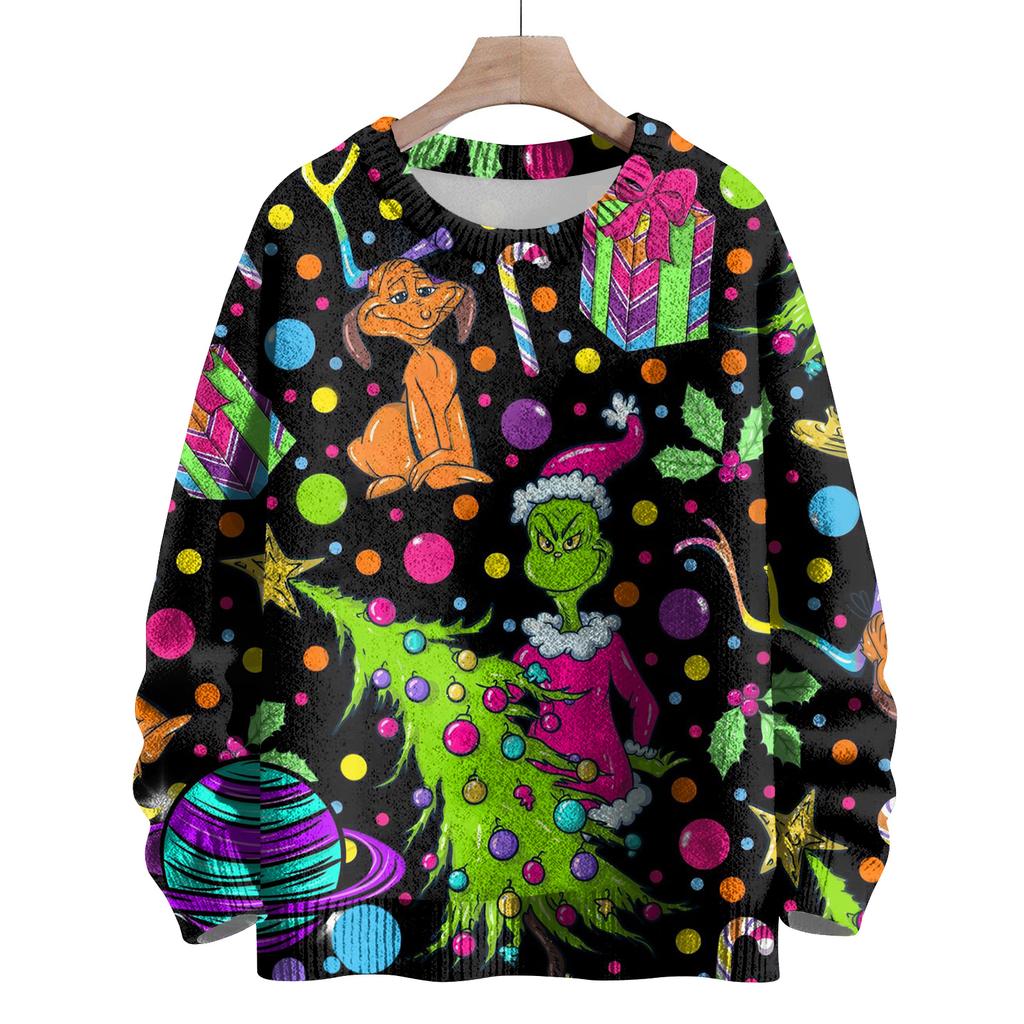 Ladies' Fashionable Casual Long Sleeved Christmas Cute Printed Round Neck Knitted Yarn