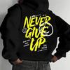 Men Vintage NEVER GIVE UP Graphic Hoodie Fashion Streetwear Hoodies Unseix Sweatshirt Fleece Casual