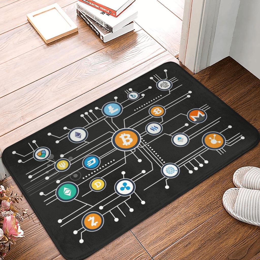 Bitcoin Cryptocurrency Crypto Digital Code Doormat Mat Anti-Slip BTC Blockchain Bath Kitchen Garage Rug Carpet 40*60cm