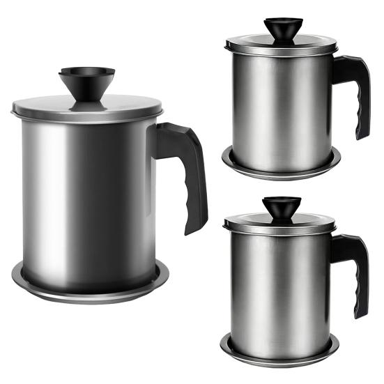 Bacon Grease Container with Filter And Lid 1.4/1.7/2.0L Carbon Steel Lard Jar for Cooking And Storage Easy-Grip Handle Rust Resistant Pot for Frying