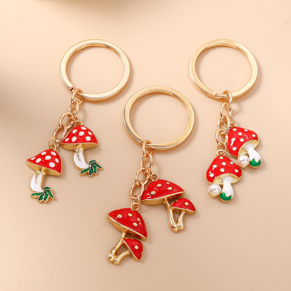 Cute Enamel Mushroom Keychain Women Girls Key Ring Pendants for Handbag Decor DIY Key Holder Jewelry Gifts