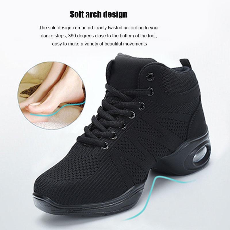 Modische Square Jazz Dance Sneakers für Damen und Mädchen, hohe, weiche Sohle, atmungsaktives Mesh, moderne Jazz-Tanzschuhe